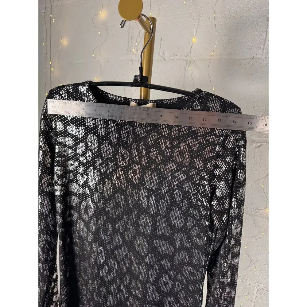 MICHAEL Michael Kors Metallic Leopard Print Dress Black Silver XS